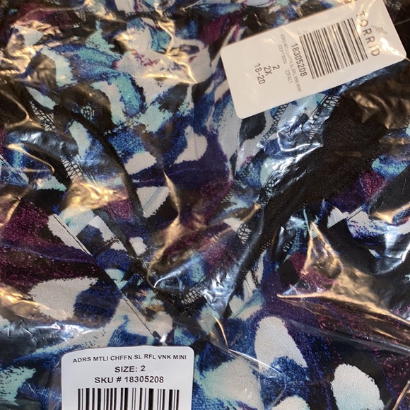 NWT TORRID Mini Chiffon Ruffle Dress - Black Abstract - Picture 7 of 9